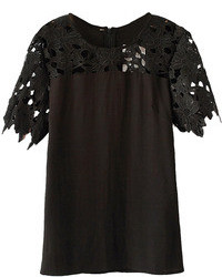 Choies Black Blouse With Contrast Lace Panel