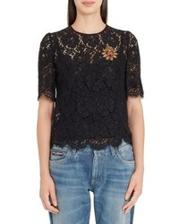 Dolce & Gabbana Heart Patch Lace Top
