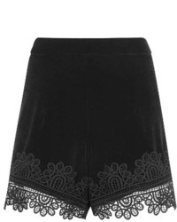 Topshop Lace Trim Velvet Shorts