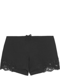 La Perla Souple Lace Trimmed Stretch Cotton Jersey Pajama Shorts Black