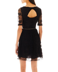 My Michelle 34 Sleeve Belted Bow Back Lace Skater Dress