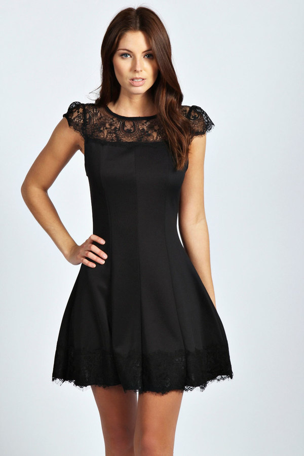 Boohoo Mia Lace Panels Cap Sleeve Skater Dress | Where to buy & how to wear