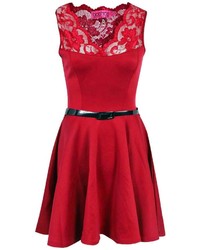 Boohoo Nadine Scallop Lace Belted Skater Dress