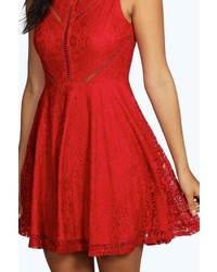 Boohoo Boutique Paige All Over Lace Panel Skater Dress