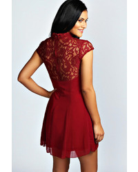 Boohoo Edith High Neck Lace Capped Sleeve Swing Dress