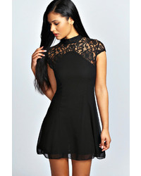 Boohoo Edith High Neck Lace Capped Sleeve Swing Dress