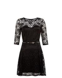 Exclusives New Look Black 34 Sleeve Lace Skater Dress