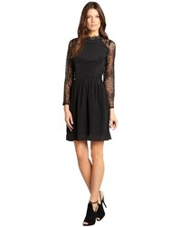 Wyatt Forest Silk Sheer Lace Sleeves Fit And Flare Dress