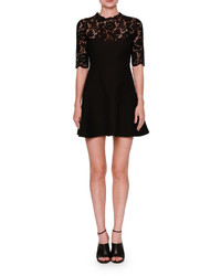 Valentino Half Sleeve Lace Fit Flare Dress Black