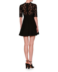 Valentino Half Sleeve Lace Fit Flare Dress Black