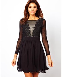 Little Mistress Skater Dress With Lace And Mesh Bodice
