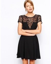 Love Skater Dress With Lace Detail And Box Pleat Skirt Black