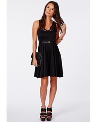 Missguided Asmita Black Belted Lace Skater Dress