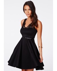 Missguided Asmita Black Belted Lace Skater Dress