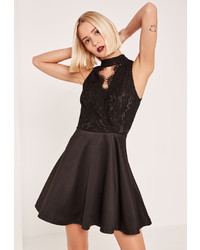 Missguided Black Lace Keyhole Skater Dress