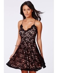 Missguided Chloe Lace Strappy Skater Dress Black