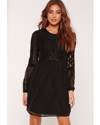 Missguided Lace Insert Skater Dress Black