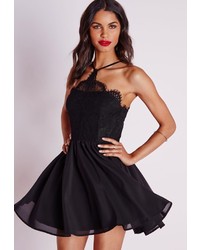 Missguided Lace Scallop Detail Puffball Skater Dress Black