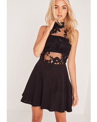 Missguided Lace Top Sleeveless Skater Dress Black