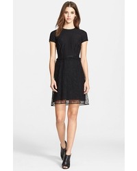 Burberry Prorsum Chantilly Lace Dress With Leather Trim