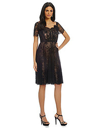 Sara Emanuel Pleated Lace Fit And Flare Dress