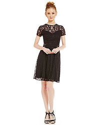 London Times Short Sleeve Tulip Fit And Flare Lace Dress