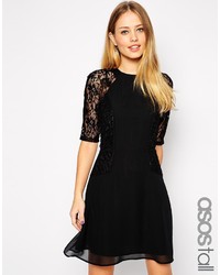 Asos Tall Mini Skater Dress With Lace Panels