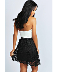 Boohoo Lolly Scalloped Edge Lace Skater Skirt With Belt