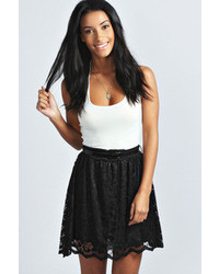 Boohoo Lolly Scalloped Edge Lace Skater Skirt With Belt