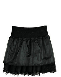 Lace Panel Layered Pleated Black Skirt