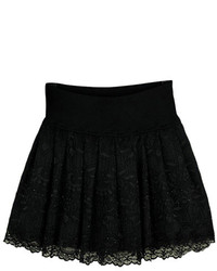 Lace Panel Layered Pleated Black Skirt