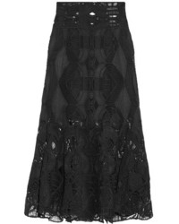 JONATHAN SIMKHAI Fluted Guipure Lace Midi Skirt Black