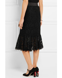 Dolce & Gabbana Fluted Guipure Lace Skirt Black