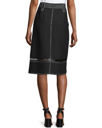 Derek Lam Lace Inset Belted Zip Front Skirt Black
