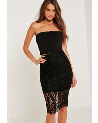 Missguided Half Sheer Lace Midi Skirt Black