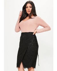 Missguided Plus Size Black Wrap Tie Waist Lace Skirt