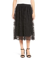 Scallop Lace Overlay Midi Skirt