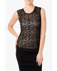 7 For All Mankind Lace Shell With Leather Trim And Zip In Black