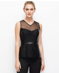 Ann Taylor Faux Leather And Lace Shell