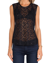 7 For All Mankind Lace Shell W Leather Trim
