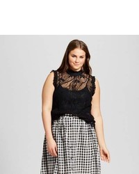 Who What Wear Plus Size Ruffle Neck Lace Shell