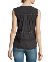 Love Sam Sleeveless Lace Pintuck Cotton Voile Top