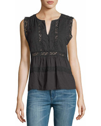 Love Sam Sleeveless Lace Pintuck Cotton Voile Top