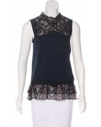 Anna Sui Sleeveless Lace Trimmed Top