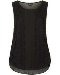 Topshop Sleeveless Shell With Front Lace Panel Detail And Plain Chiffon Back 100% Polyester Machine Washable