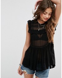 Asos Sleeveless Tiered Ruffle Blouse With Lace Inserts