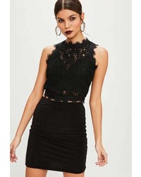 Missguided Tall Black Cornelli Lace Sleeveless Crop Top