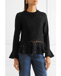 See by Chloe See By Chlo Cotton Jersey And Lace Peplum Sweater Black