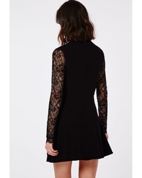 Missguided Lace Sleeve High Neck Swing Dress Black