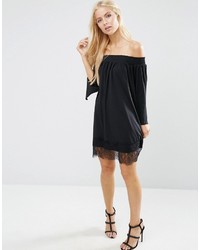 Asos Off Shoulder Swing Dress With Lace Trim Detail
